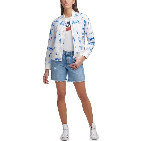 Levi's Bomber Jacket Melanie in Tie Dye Blue & White size Small NWT - Picture 2 of 10